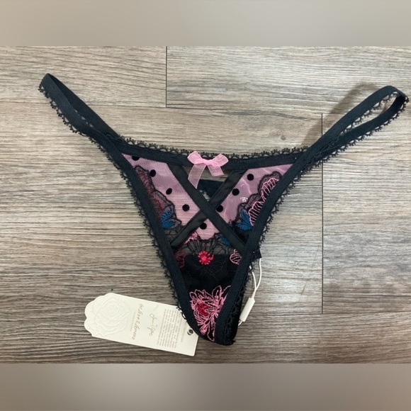FOR LOVE & LEMONS Zinnia Panty Thong Embroidered Floral bow SMALL - Picture 2 of 7